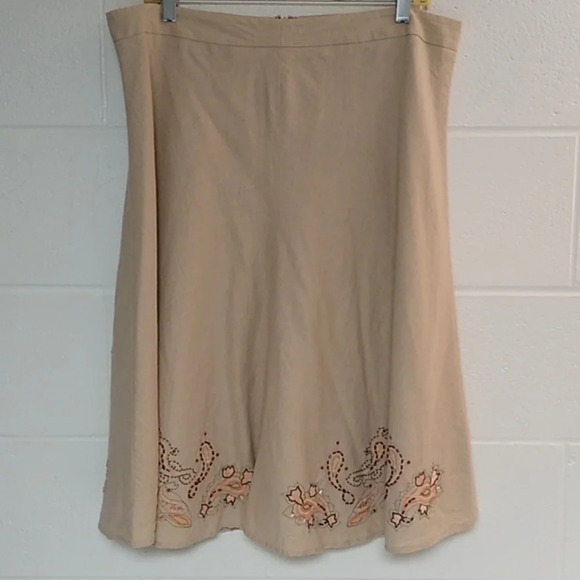 APOSTROPHE LINED, LINEN BLEND, BOHO, EMBROIDERED SKIRT - Picture 1 of 7